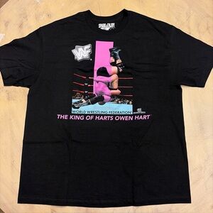 Mens Spark And Enjoy 1997 WWF Wrestling Owen Hart Graphic T Shirt Black Size XL